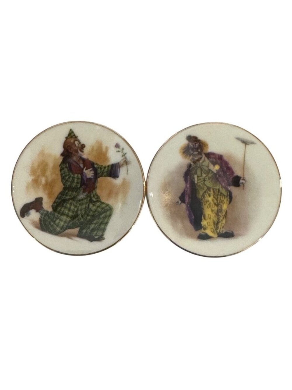 Vintage Porcelain Clown Plates With Gold Trim Set Of 2 - 2" Diameter